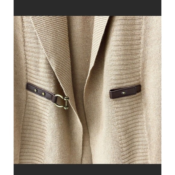 Ellen Tracy Cardigan Sweater M Long Length Tan Wool Blend Pockets Wide V Neck - Picture 14 of 16